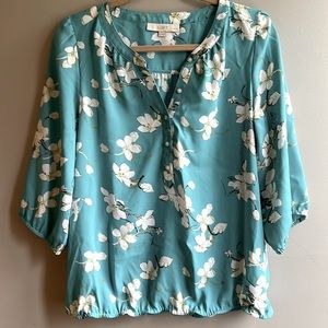 LOFT Blue Floral 3/4 Sleeve Blouse